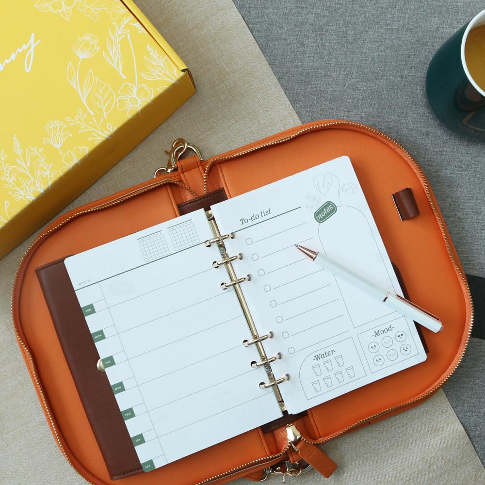 EGOSUNNY The Luna Premium Leather Journal Cover with 48 Sheets of Refill Paper & A Metal Ballpoint Pen - Compatible with A6 6-Ring Binder - Gift for Women - Journal Gift Set for Birthday