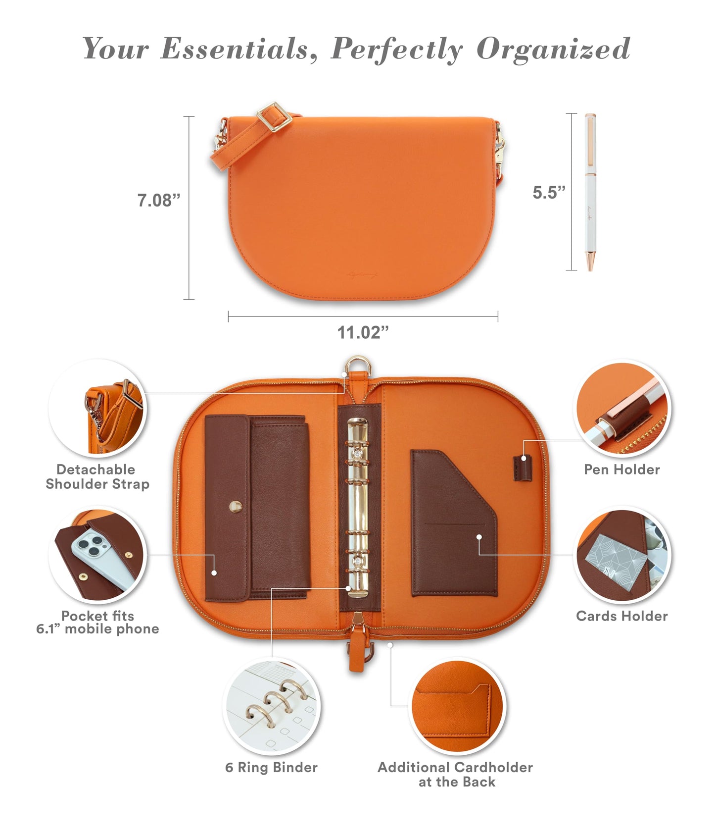 EGOSUNNY The Luna Premium Leather Journal Cover with 48 Sheets of Refill Paper & A Metal Ballpoint Pen - Compatible with A6 6-Ring Binder - Gift for Women - Journal Gift Set for Birthday