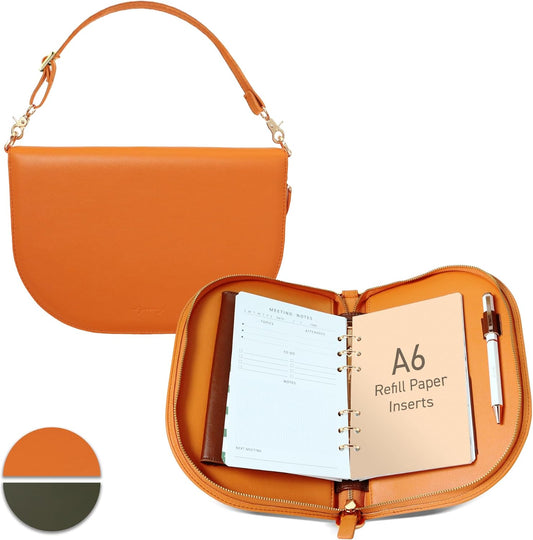 EGOSUNNY The Luna Premium Leather Journal Cover with 3 Detachable Notebooks & A Metal Ballpoint Pen - Compatible with A6 6-Ring Binder - Gift for Women - Journal Gift Set for Birthday